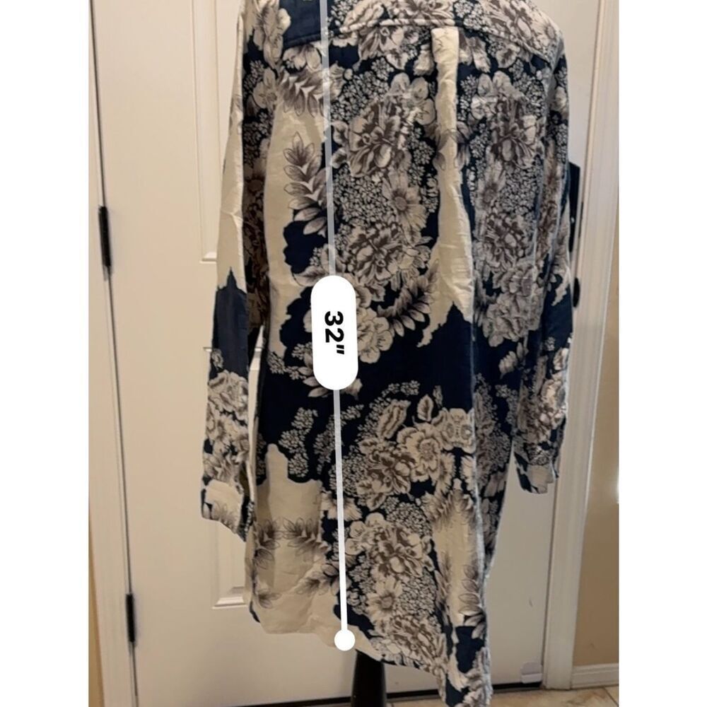 Soft Surroundings Floral Tunic Top XL Blue Cream Button Front Boho Blouse - Picture 6 of 12